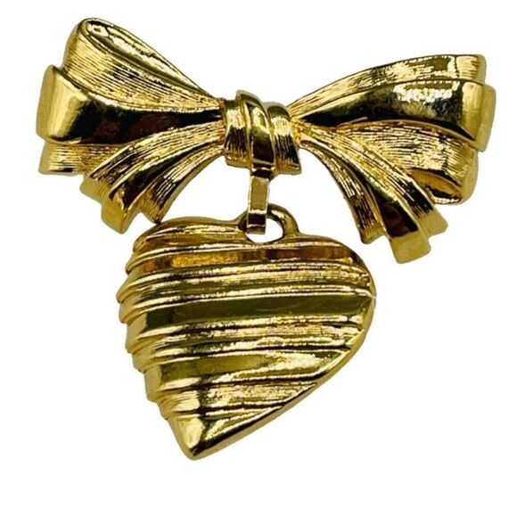Bow and dangle heart brooch 1980’s Avon - Picture 1 of 8